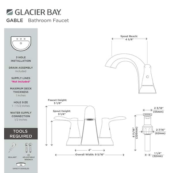 CP CP656-AWB (Natural Gloss) 11 3/4” Glacier Bay Gable 4 in. Centerset 2-Handle Mid-Arc Bathroom Faucet