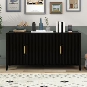 PUDO Black MDF Top 63.1 in. Sideboard With 2-Shelves Sideboard01-Black ...