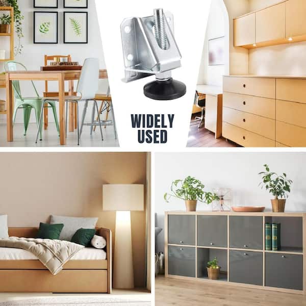 8 Pack Heavy Duty Adjustable Furniture Levelers – With Lock Nuts, L-Shaped Bracket, 2-7/8 Inch Height, For Cabinets Tables Shelves