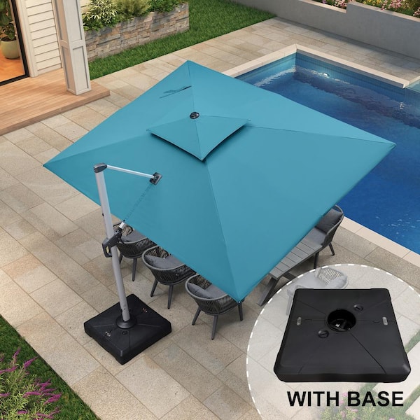 PURPLE LEAF 9 ft. x 12 ft. High-Quality Aluminum Cantilever Polyester Outdoor Patio Umbrella with Base, Turquoise Blue
