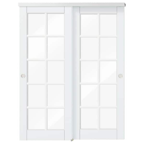 64 in. x 80 in. White, Solid Core, MDF Painted Double 10-Lite Clear Glass Panel Bypass Sliding Door w/ Aluminum Hardware