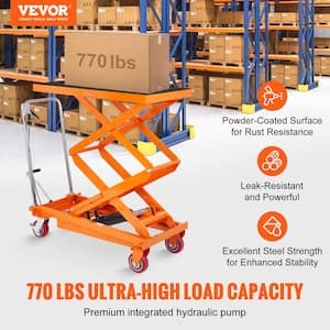 Hydraulic Scissor Cart 770 lbs. Manual Double Hydraulic Lift Table Cart 59 in. Lifting Height for Material Handling
