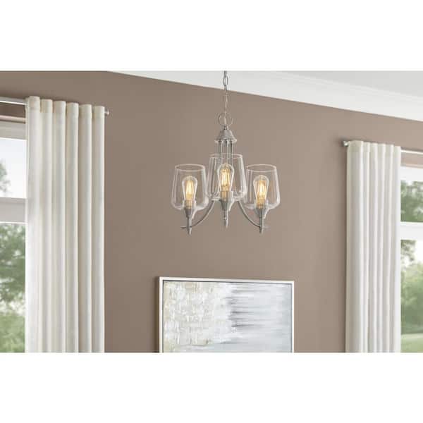 Hampton Bay Pavlen 18 in. 3-Light Brushed Nickel Chandelier with Clear Glass Shades