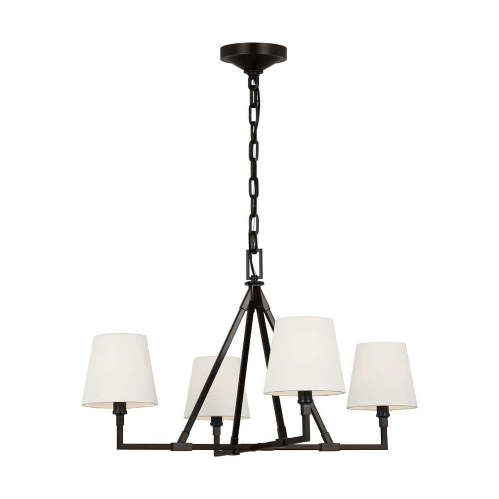 Perth Medium 4-Light Aged Iron Transitional Chandelier White Linen Fabric Shades price history on PriceWatchPro