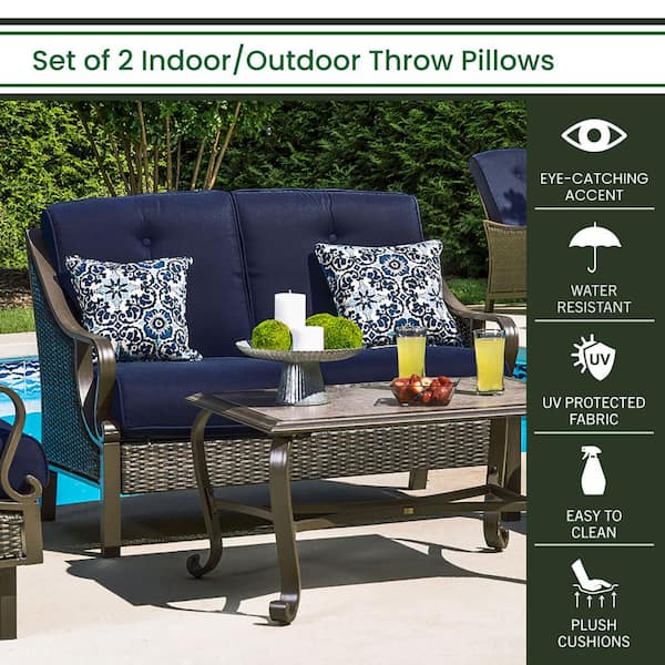 Enipate Inserts Included Outdoor Throw Pillows Set of 2 Water Resistant Navy Toss Pillows for Patio Furniture Decor 18x18 in