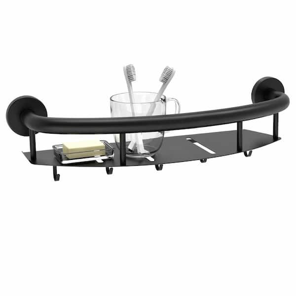 18 in. Grab Bar in Matte Black with Storage Shelf Bathroom Safety Hand Rail Support for Shower (1-Pair)