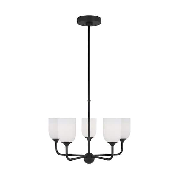 Generation Lighting Emile Medium 5-Light Midnight Black Chandelier with Etched White Glass Shades