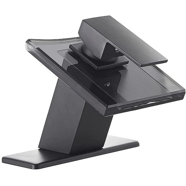 Unbranded Single Handle Single Hole Bathroom Faucet with Deckplate Deck Mount Brass Waterfall Bathroom Vanity Taps in Matte Black