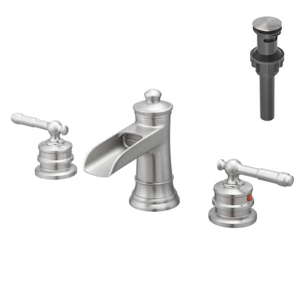 Flynama Classical Double-Handle Vessel Sink Faucet with Pop-Up Drain in Brushed Nickel