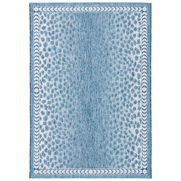 SAFAVIEH Courtyard Blue/Ivory 9 ft. x 12 ft. Arrow Border Cheetah Indoor/Outdoor Patio  Area Rug