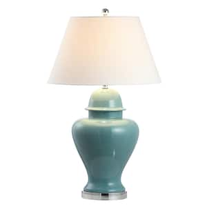 Sagwa 33 in. Teal Ceramic/Iron Modern Classic LED Table Lamp