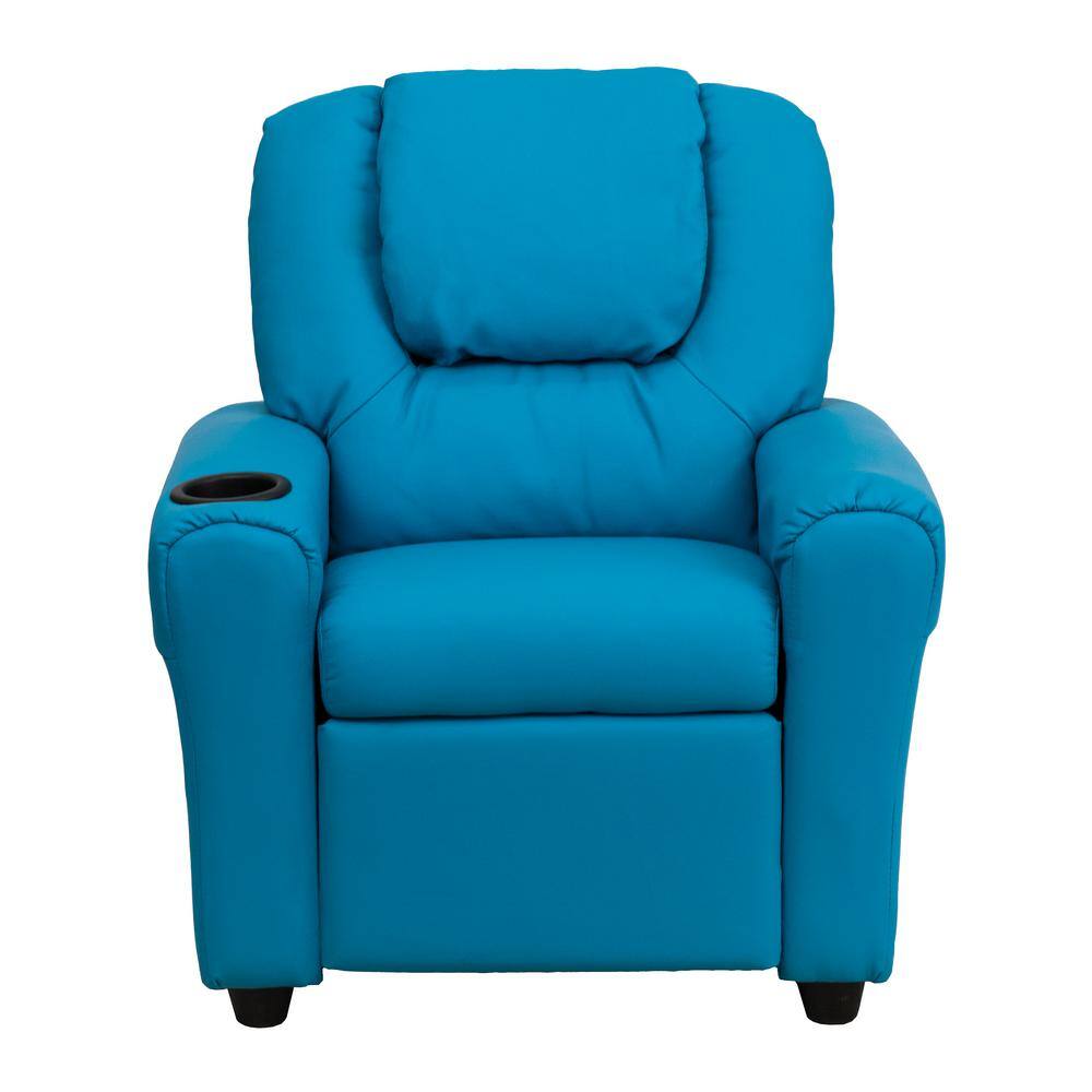 Comfy Kiddo Black Faux Leather Recliner Armchair with Cup Holder