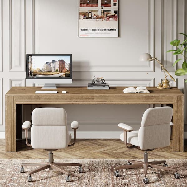 Capen 79 in. Rectangle Light Brown Engineered Wood Computer Desk Home Office Double Table Workstation Industrial
