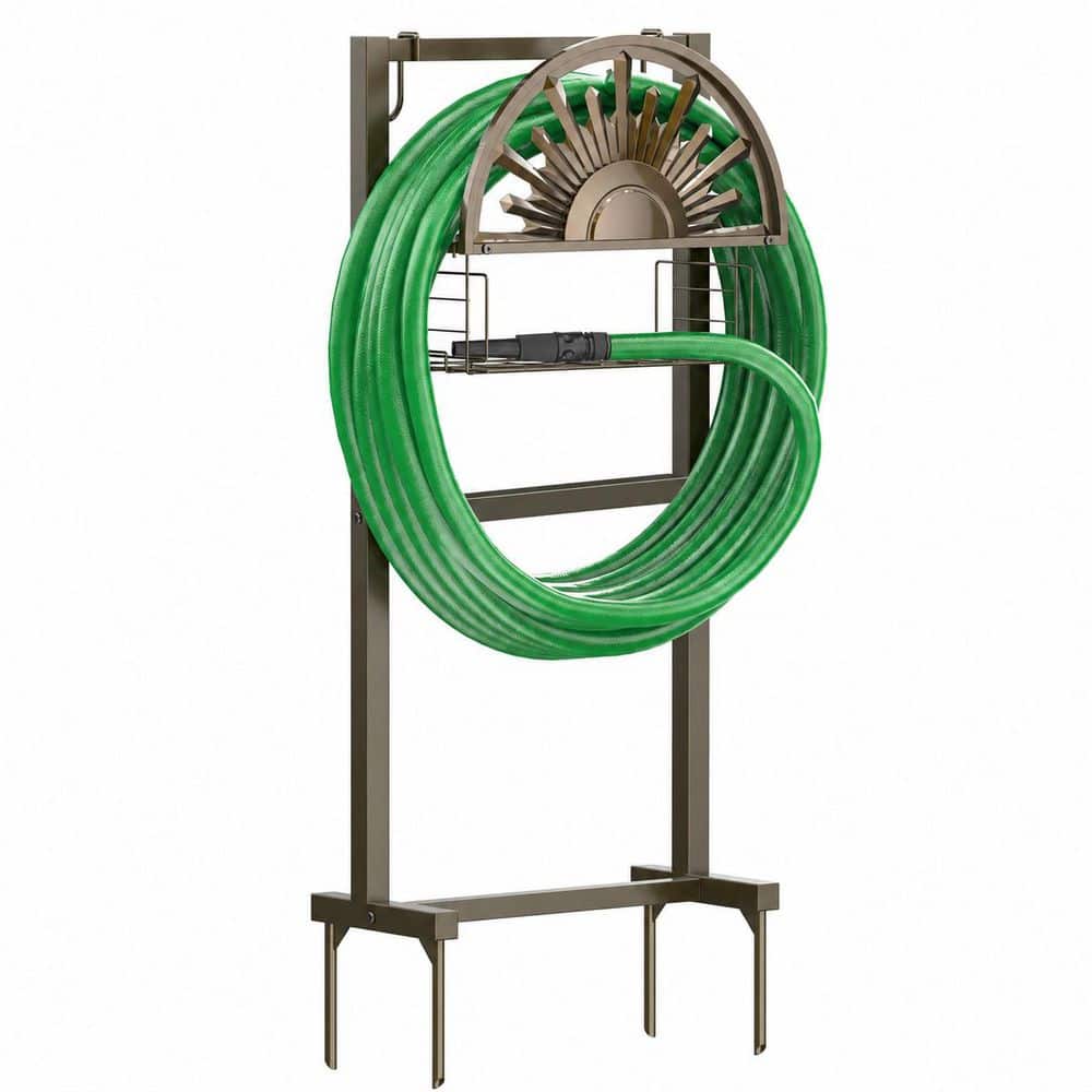 Freestanding Steel Garden Hose Reel with Storage Basket, 2 Hooks, Holds 150ft 5/8 Hose for Patio, Yard, Lawn price history on PriceWatchPro