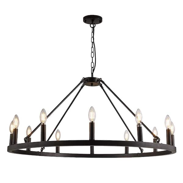 MODERN HABITAT HeritageOrbital 75 in. Black Modern Chandelier Lighting 12 Lights with Adjustable Chain Pendant, Bulbs not included