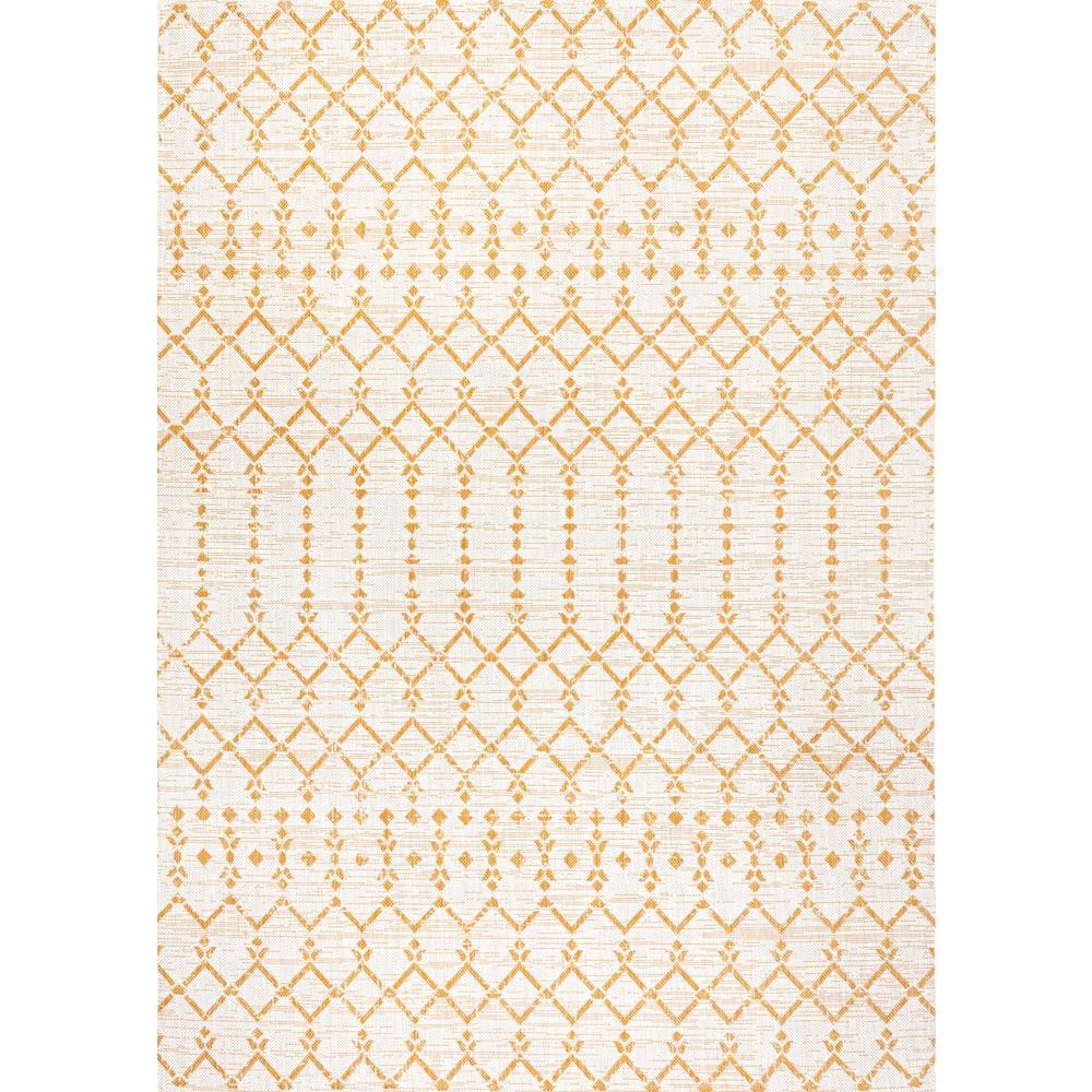 Moroccan Geometric Yellow and Cream 4' x 6' Outdoor Rug