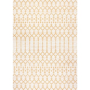 Ourika Moroccan Geometric Textured Weave Cream/Yellow 4 ft. x 6 ft. Indoor/Outdoor Area Rug
