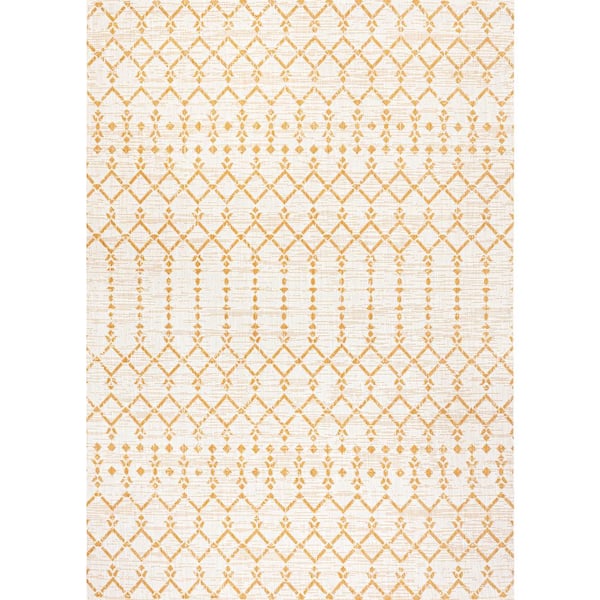 Cream/Yellow 8 ft. x 10 ft. Ourika Moroccan Geometric Textured Weave Indoor/Outdoor Area Rug