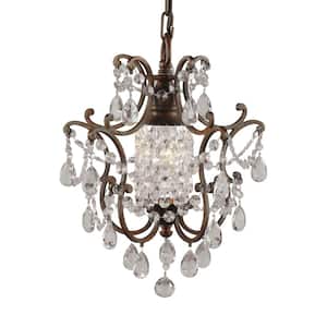 Maison De Ville 1-Light British Bronze French Country Classic Mini Crystal Candlestick Chandelier with Bead Accents
