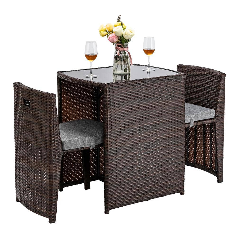 Black Frame 3-Piece Wicker Outdoor Dining Set with Gray Cushions price history on PriceWatchPro