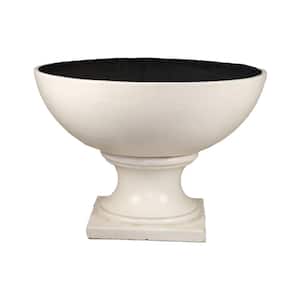 24 in. W x 16.5 in. H Aged White Composite Contemporary Wide Urn