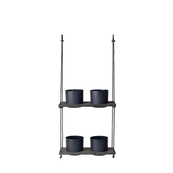 Urban Garden 12 in. Shelf with 2-Pots Coffee Brown Composite Resin Wall Mount Planter (2-Pack)