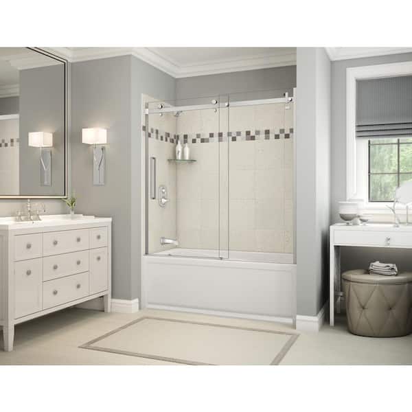 MAAX Utile Stone 30 in. x 59.8 in. x 81.4 in. Left Drain Alcove Bath and Shower Kit in Sahara with Chrome Shower Door