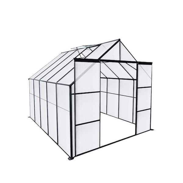121.25 in. W x 94.5 in. D x 89.5 in. H Black Outdoor Aluminum Double Door Greenhouse, Heavy Duty Walk-in Greenhouses