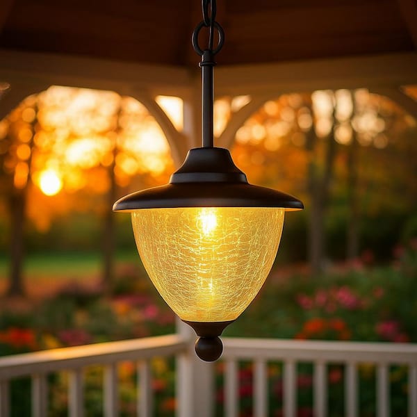 Eclipse 5-LED Outdoor Black Integrated LED Solar Hanging Chandelier