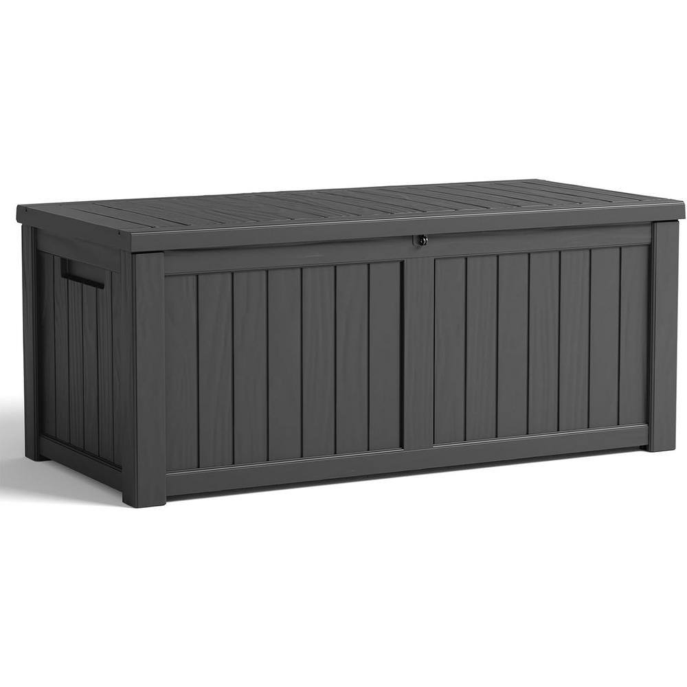 120 Gal. Black Large Resin Deck Box with Lockable Lid