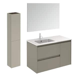 Ambra 35.6 in. W x 18.1 in. D x 22.3 in. H Single Sink Bath Vanity in Matte Sand with White Ceramic Top and Mirror