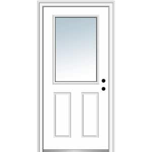 34 in. x 80 in. Left-Hand Inswing 1/2-Lite Clear 2-Panel Classic Primed Fiberglass Smooth Prehung Front Door