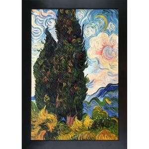 Two Cypresses by Vincent Van Gogh New Age Wood Framed Nature Oil Painting Art Print 28.75 in. x 40.75 in.