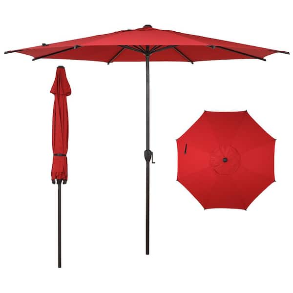 Abba Patio Lyon 11 ft. Steel Market Solar Horizontal Tilt Patio Umbrella in Red