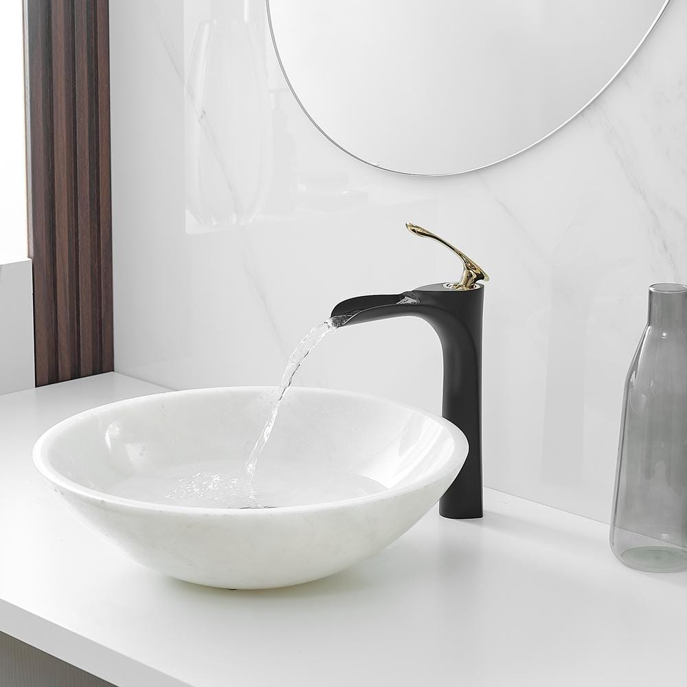 Matte Black and Gold Single Handle Vessel Sink Faucet