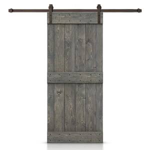 34 in. x 84 in. Distressed Mid-Bar Series Weather Gray Stained DIY Wood Interior Sliding Barn Door with Hardware Kit