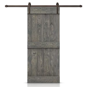 Mid-bar Series 30 in. x 84 in. Pre-Assembled Weather Gray Stained Wood Interior Sliding Barn Door with Hardware Kit