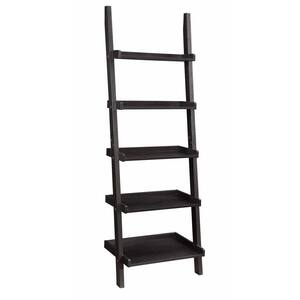 72 in. H Brown Sleek Wooden Ladder Bookcase with 5-Shelves