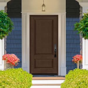 Regency 36 in. x 80 in. 2-Panel 3/4-Squaretop LHIS Hickory Stained Fiberglass Prehung Front Door