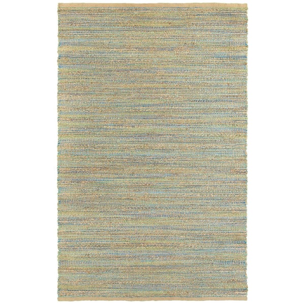 Unbranded Natural Jute and Chenille Tan/Blue/Green 5 ft. x 7 ft. 9 in. Handwoven Area Rug