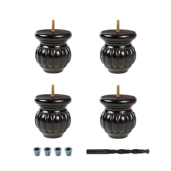 4 in. x 3-1/2 in. Stained Espresso Solid Hardwood Round Bun Foot (4-Pack)