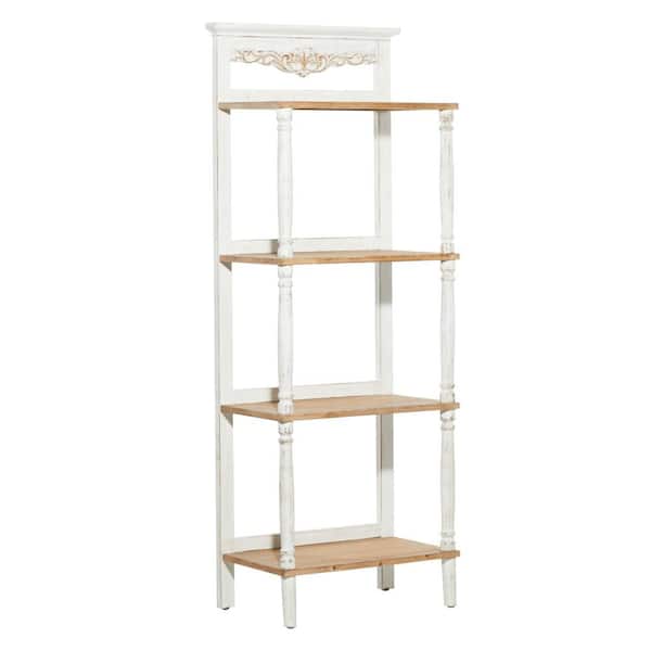 Litton Lane 57 in. 4 Shelves Wood Stationary White Floral Intricately Carved Shelving Unit