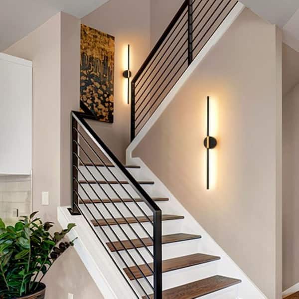 28.46 in. 1-Light Black and Brass Linear Dimmable LED Wall Sconce with Remote for Hallways, 2-Pack Wall Decor