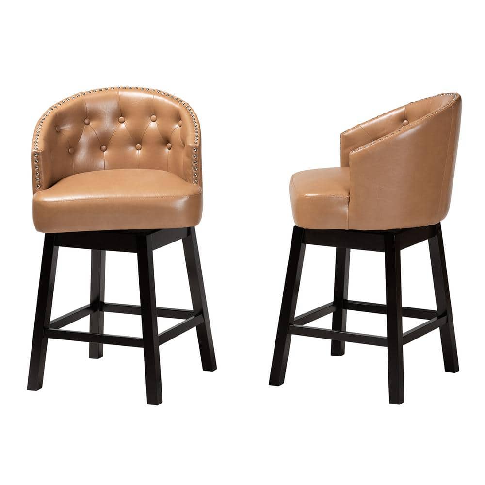 Theron Tan Faux Leather and Espresso Wood Swivel Counter Stool Set
