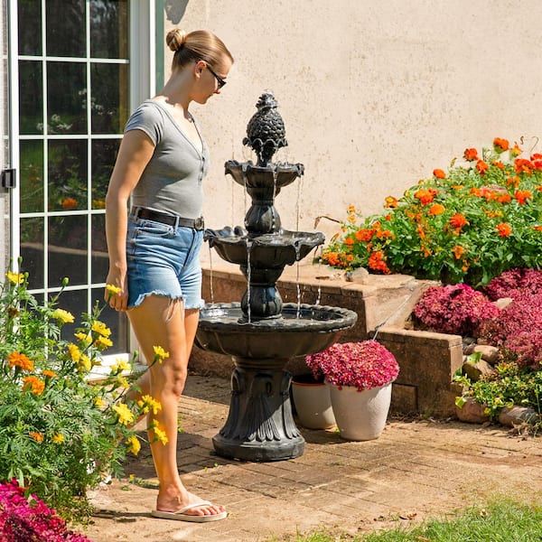 Sunnydaze Welcome Fiberglass Outdoor 3-Tier Water Fountain Deep in