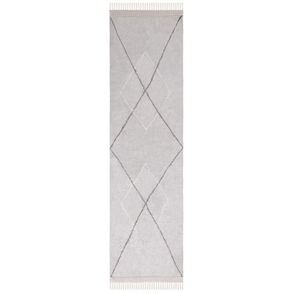 SAFAVIEH Easy Care Grey/Ivory 2 ft. x 9 ft. Machine Washable Border Striped Geometric Runner Rug