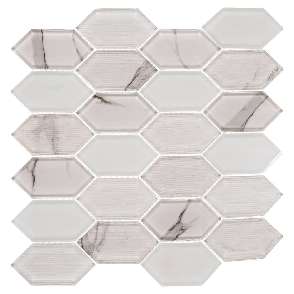Astor Johann Gray/White 5 in. x 6.5 in. Geometric Smooth Glass Mosaic Tile 