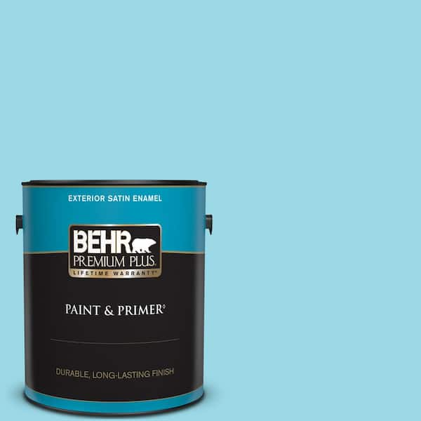 BEHR PREMIUM PLUS 1 gal. #P480-3 Cool Water Lake Satin Enamel Exterior Paint & Primer