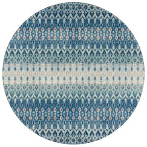 Bravado Blue 8 ft. x 8 ft. Geometric Indoor/Outdoor Washable Area Rug
