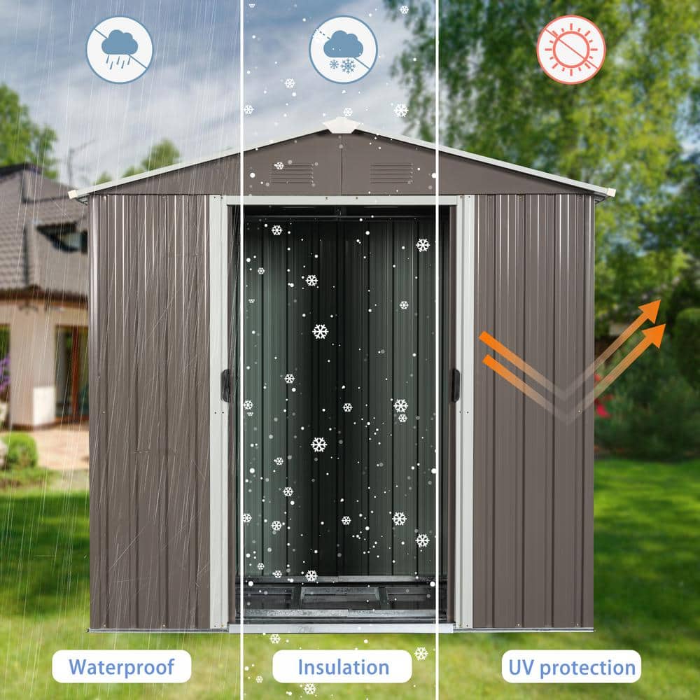 Gray 8' x 4' Metal Outdoor Storage Shed with Windows